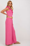 High Rise Wide Leg Pants with Decorative Creases and Belt