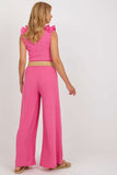 High Rise Wide Leg Pants with Decorative Creases and Belt