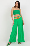 High-Waisted Wide Leg Pants with Belt and Creases