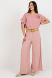 High-Rise Wide-Leg Pants with Decorative Creases and Belt