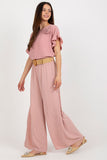 High-Rise Wide-Leg Pants with Decorative Creases and Belt