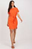 Short Sleeve Belted Dress with Round Neckline for Everyday Wear