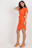 Short Sleeve Belted Dress with Round Neckline for Everyday Wear