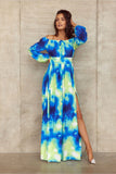 Elegant Spanish Maxi Dress with Open Shoulders and Cutout