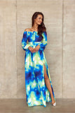 Elegant Spanish Maxi Dress with Open Shoulders and Cutout