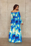 Elegant Spanish Maxi Dress with Open Shoulders and Cutout