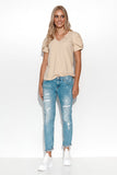 Elegant Women's Blouse with Heart Neckline and Gold Accent