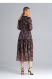 Chic Flared Midi Dress with Long Sleeves and Pleated Waist