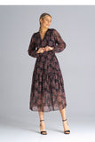 Chic Flared Midi Dress with Long Sleeves and Pleated Waist