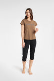 Cozy Cotton Two-Piece Women's Pajama Set in Caramel & Black