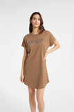 Caramel Cotton Women's Short-Sleeved Nightgown with Print