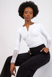 Elegant Ribbed Blouse with Lace Detail