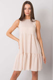 Chic Beige Sleeveless Dress with Ruffled Hem and Zipper