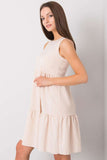 Chic Beige Sleeveless Dress with Ruffled Hem and Zipper