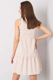Chic Beige Sleeveless Dress with Ruffled Hem and Zipper