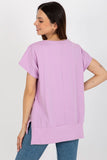Loose Fit Women's Blouse with Decorative Patch and Short Sleeves
