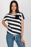 Colorful Striped Women's Blouse with Flower Brooch