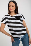 Colorful Striped Women's Blouse with Flower Brooch