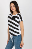 Colorful Striped Women's Blouse with Flower Brooch