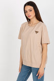 Short Sleeve Round Neck Blouse with Decorative Patch