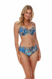 Versace Style Blue Knit Swim Bra with Underwire Support