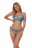Versace-Style Blue Swimsuit Bra with Underwire Push-Up