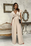 Chic Cut-Off Waist Jumpsuit with Flared Sleeves & Wide Legs