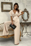 Chic Cut-Off Waist Jumpsuit with Flared Sleeves & Wide Legs