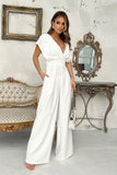 Chic Wide-Leg Jumpsuit with Flared Sleeves and Belt