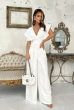 Chic Wide-Leg Jumpsuit with Flared Sleeves and Belt