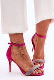 Eco-Suede Stiletto Sandals with Rhinestone Strap Accent