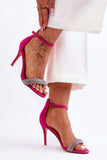 Eco-Suede Stiletto Sandals with Rhinestone Strap Accent