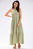 Elegant Summer Dress with Adjustable Neck Tie and Frill Hem