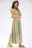 Elegant Summer Dress with Adjustable Neck Tie and Frill Hem
