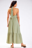 Elegant Summer Dress with Adjustable Neck Tie and Frill Hem