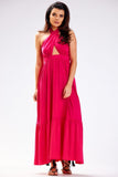 Elegant Summer Maxi Dress with Adjustable Neck Tie