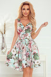 Floral Asymmetrical Dress with Belt and Flowing Skirt