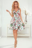 Floral Asymmetrical Dress with Belt and Flowing Skirt