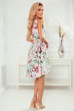 Floral Asymmetrical Dress with Belt and Flowing Skirt