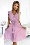 Chiffon Dress with Neckline and Frills in Dirty Pink