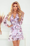Charming Wild Rose Chiffon Dress with Frills and Elastic Waist