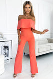 Peach Ruffle Jumpsuit with Corset-Style Top