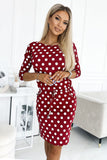 Sporty Burgundy Polka Dot Dress with Pockets & 3/4 Sleeves