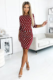 Sporty Burgundy Polka Dot Dress with Pockets & 3/4 Sleeves