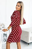 Sporty Burgundy Polka Dot Dress with Pockets & 3/4 Sleeves