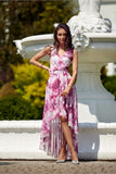 Floral Chiffon Maxi Dress with Asymmetrical Cut
