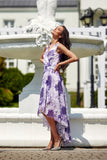 Floral Chiffon Maxi Dress with Asymmetrical Cut