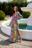 Elegant Maxi Dress with Open Shoulders and Decorative Neckline