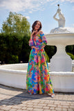 Elegant Maxi Dress with Open Shoulders and Decorative Neckline