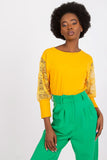 Lace Sleeve Straight Cut Blouse with Round Neckline